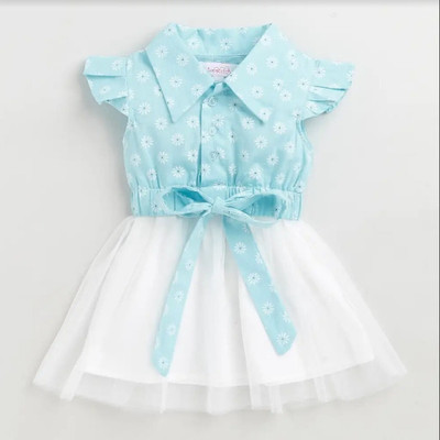 PAESANO ENTREPRISE Girls Midi/Knee Length Casual Dress(Light Blue, Half Sleeve)