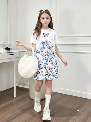 Miss & Chief Girls Above Knee Casual Dress(White, Sleeveless)