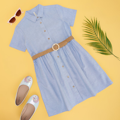 Pantaloons Junior Girls Midi/Knee Length Casual Dress(Blue, Sleeveless)