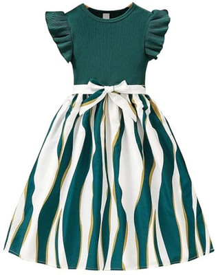 FOSTRIC Indi Girls Midi/Knee Length Casual Dress(Green, Cap Sleeve)