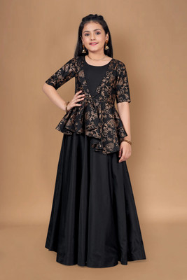 Fashion Dream Girls Maxi/Full Length Festive/Wedding Dress(Black, Half Sleeve)