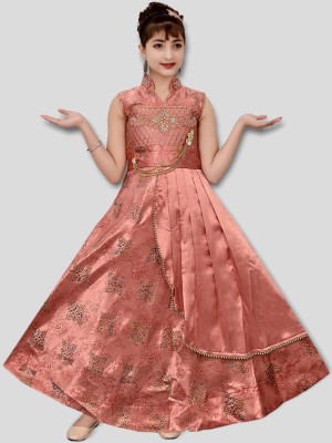 VIVEKGAMENTS Girls Maxi/Full Length Festive/Wedding Dress(Pink, Sleeveless)