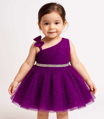 amarafasion Baby Girls Midi/Knee Length Party Dress(Purple, Sleeveless)