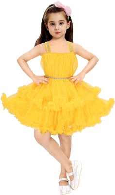 4 YOU Girls Midi/Knee Length Festive/Wedding Dress(Yellow, Sleeveless)