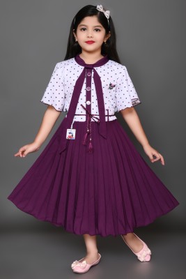 MM KOLKATA GARMENTS Indi Girls Below Knee Casual Dress(Purple, Half Sleeve)
