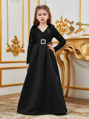 DPFABRICS Girls Maxi/Full Length Festive/Wedding Dress(Black, Full Sleeve)