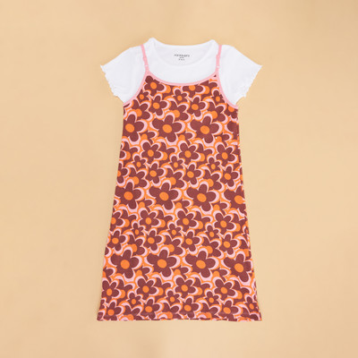 Pantaloons Junior Girls Midi/Knee Length Casual Dress(Pink, Half Sleeve)