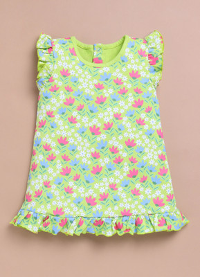 LIL KNOTS Baby Girls Midi/Knee Length Casual Dress(Green, Fashion Sleeve)