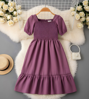 Deklook Girls Short/Mid Thigh Party Dress(Purple, Short Sleeve)