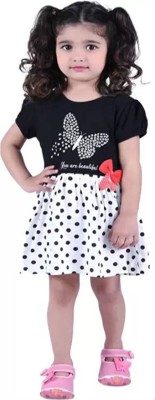 PY PINKYOU Indi Baby Girls Midi/Knee Length Casual Dress(Black, Short Sleeve)