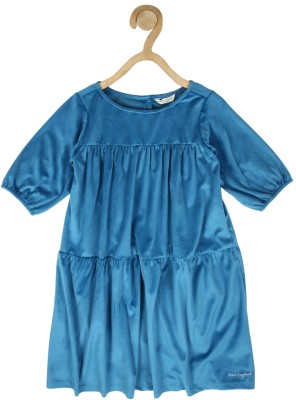 PETER ENGLAND Girls Midi/Knee Length Party Dress(Blue, Short Sleeve)