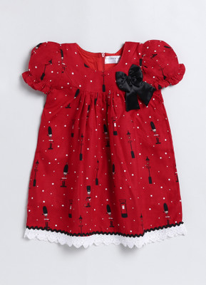 ShuSamSmith Girls Midi/Knee Length Casual Dress(Red, Cap Sleeve)