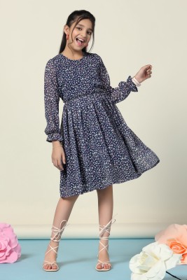 Fashion Dream Girls Midi/Knee Length Casual Dress(Blue, Sleeveless)