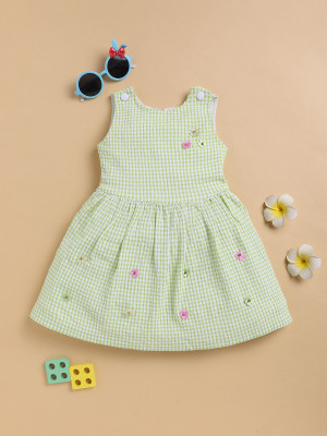 LACKii DOLL Baby Girls Midi/Knee Length Casual Dress(Green, Sleeveless)