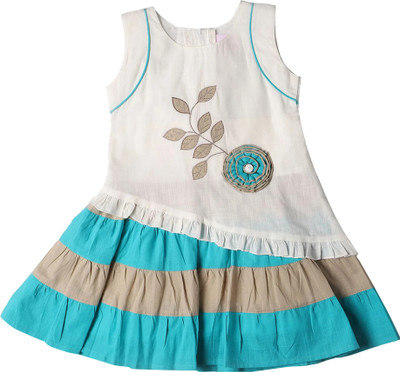 Snazzygirl Indi Girls Midi/Knee Length Casual Dress(Green, Sleeveless)