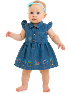 FFION Baby Girls Calf Length Casual Dress(Blue, Sleeveless)