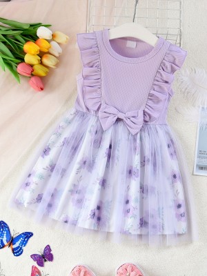 Miss & Chief Baby Girls Below Knee Festive/Wedding Dress(Purple, Sleeveless)