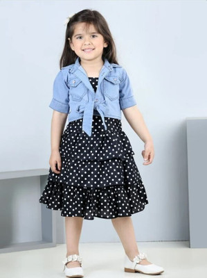 Belvik Indi Baby Girls Calf Length Casual Dress(Black, Half Sleeve)