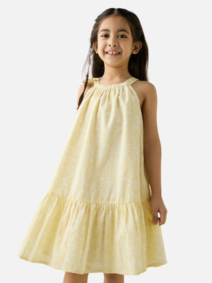 JUNIORS by Babyshop Girls Midi/Knee Length Casual Dress(Yellow, Sleeveless)