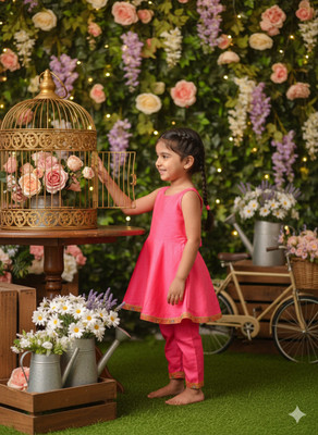 FLEXAA Girls Festive & Party, Casual, Formal, Wedding Kurta and Palazzo Set(Pink Pack of 1)