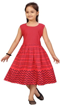 Billion Indi Girls Calf Length Casual Dress(Red, Sleeveless)