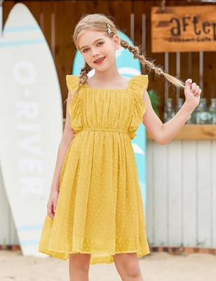 Kanak enterprises10 Girls Above Knee Casual Dress(White, Sleeveless)
