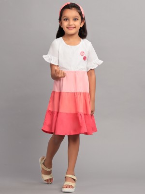 ZION Girls Midi/Knee Length Casual Dress(White, Half Sleeve)