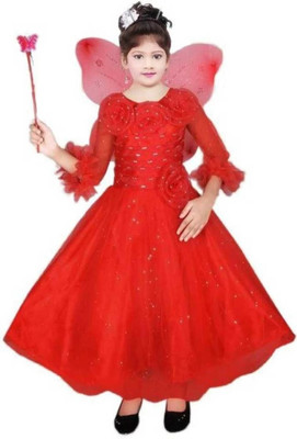 ARUNA CREATIONn Girls Maxi/Full Length Party Dress(Red, 3/4 Sleeve)