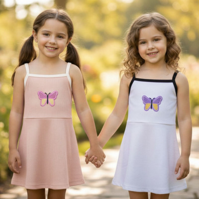 DAWINAR Baby Girls Midi/Knee Length Casual Dress(Pink, Sleeveless)