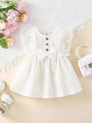 STYLED CREATION Baby Girls Midi/Knee Length Casual Dress(White, Fashion Sleeve)