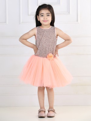 Toy Balloon Kids Girls Midi/Knee Length Party Dress(Orange, Sleeveless)