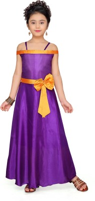 Aarika Girls Maxi/Full Length Party Dress(Purple, Short Sleeve)