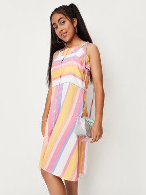 MAX Girls Midi/Knee Length Casual Dress(Multicolor, Sleeveless)
