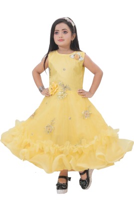 DS DRESSES Girls Maxi/Full Length Party Dress(Yellow, Sleeveless)