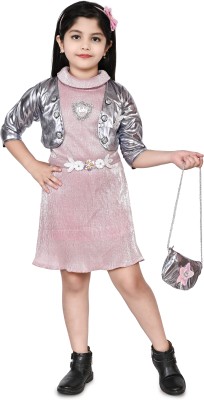 S K Fashion Girls Above Knee Party Dress(Pink, Sleeveless)