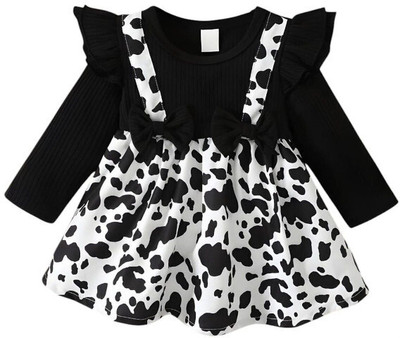 CARTIKKAAY Girls Midi/Knee Length Party Dress(Black, White, Fashion Sleeve)