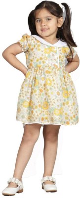 TINY TWILLS Girls Midi/Knee Length Casual Dress(Yellow, Short Sleeve)