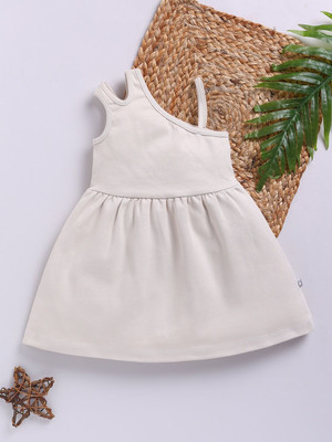 YK X Tinyo Girls Midi/Knee Length Casual Dress(Beige, Sleeveless)