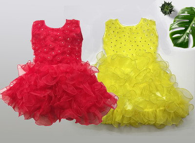 WldStar Indi Baby Girls Midi/Knee Length Festive/Wedding Dress(Red, Sleeveless)