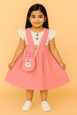 SAINAGARMENTS Indi Girls Below Knee Casual Dress(Pink, Half Sleeve)