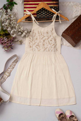 DK FASHION Indi Baby Girls Midi/Knee Length Casual Dress(White, Sleeveless)