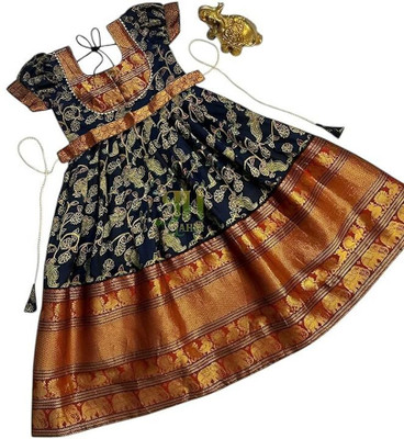 Jal Enterprises Girls Maxi/Full Length Festive/Wedding Dress(Dark Blue, Short Sleeve)