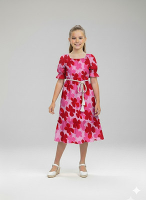 BUY UNIQUE FASHION Girls Below Knee Casual Dress(Maroon, Half Sleeve)