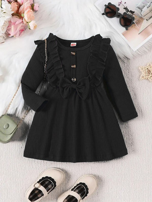 Yk Baby Girls Midi/Knee Length Party Dress(Black, 3/4 Sleeve)