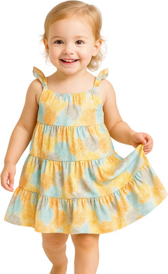 TotzTouch Girls Midi/Knee Length Casual Dress(Yellow, Cap Sleeve)
