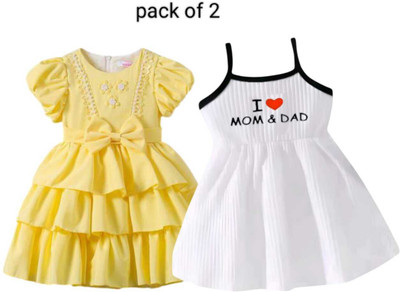 M Textile Baby Girls Midi/Knee Length Casual Dress(White, Noodle strap)
