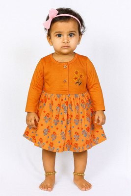 COTTON HUG Indi Baby Girls Midi/Knee Length Casual Dress(Red, Full Sleeve)