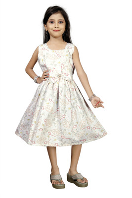 Ksaliya Enterprise Girls Midi/Knee Length Casual Dress(White, Sleeveless)