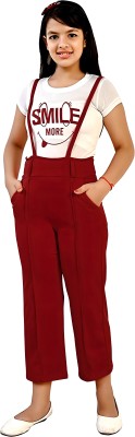 PERFECTPIVOT Dungaree For Girls Casual Printed Cotton Blend(Maroon, Pack of 1)