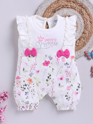 Mom's Love Romper For Baby Girls Casual Printed Pure Cotton(White, Pack of 1)